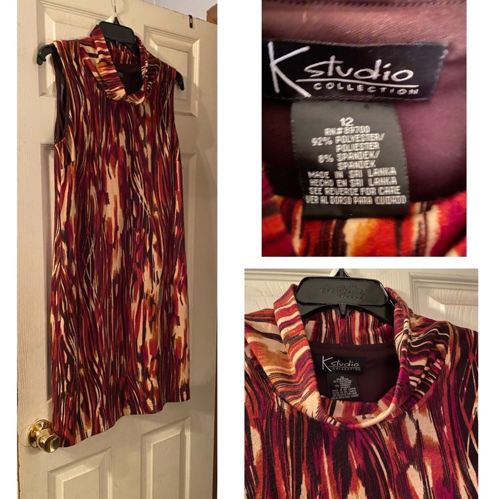 Multi colored sleeveless dress with cow neck